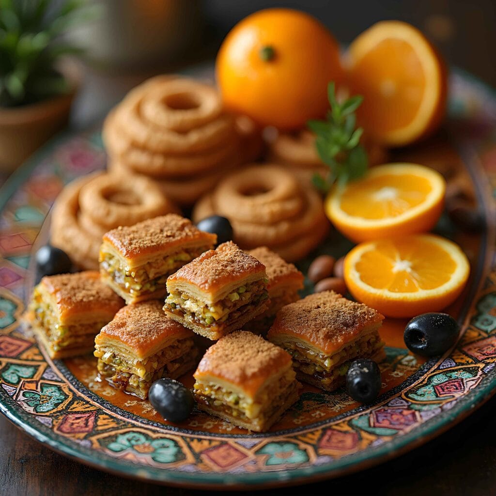 A decadent spread of Moroccan dishes desserts