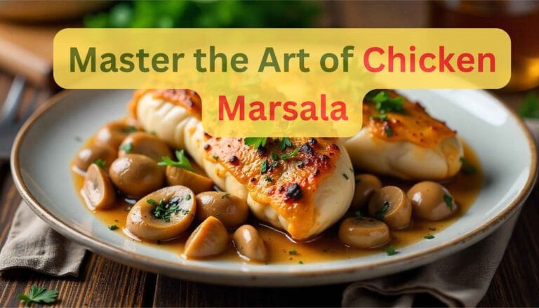 Golden-brown Chicken Marsala dish with sautéed mushrooms