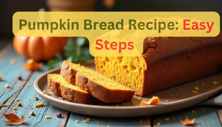 A golden loaf of freshly baked pumpkin bread on a rustic wooden cutting board