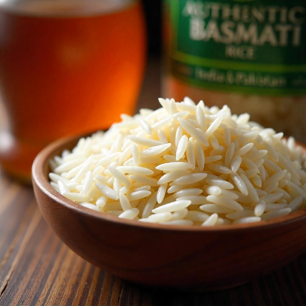 Fluffy, aromatic basmati rice served in a rustic wooden bowl, perfect visual for learning how to cook basmati rice step by step.