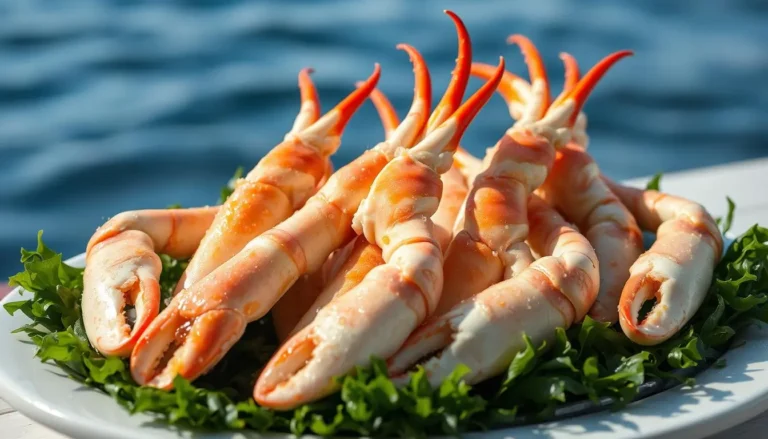 Close-up of perfectly cooked king crab legs cracked open to reveal tender white meat