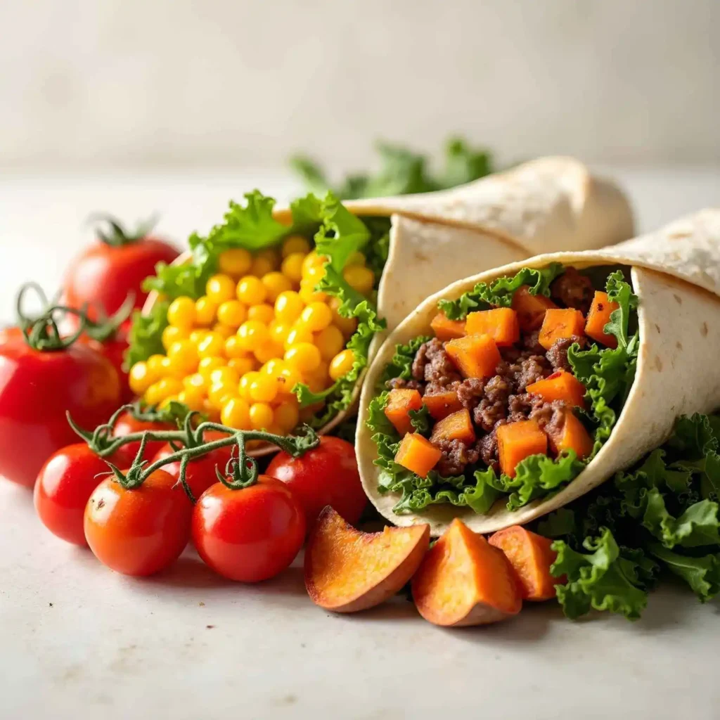 Seasonal produce for a fresh and flavorful burrito breakfast recipe.