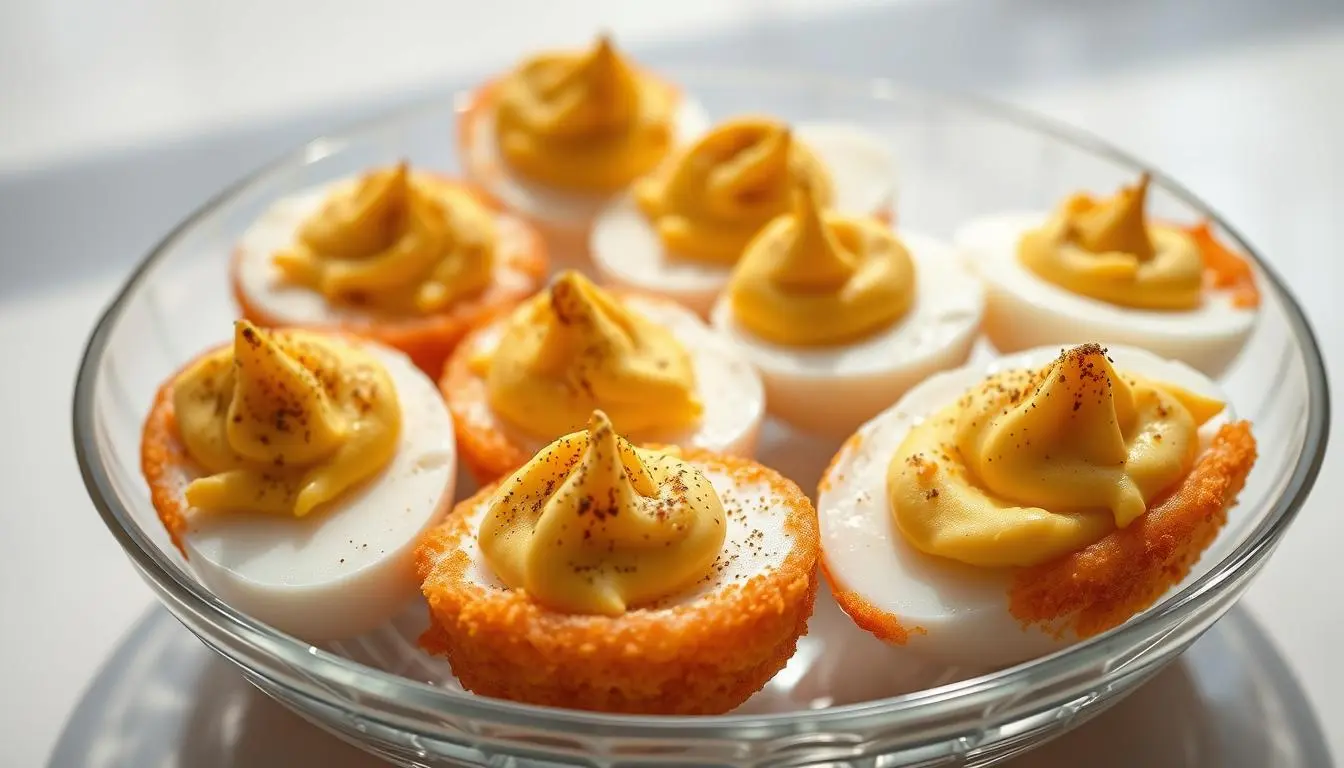 A classic appetizer of Deep Fried Deviled Eggs Recipe