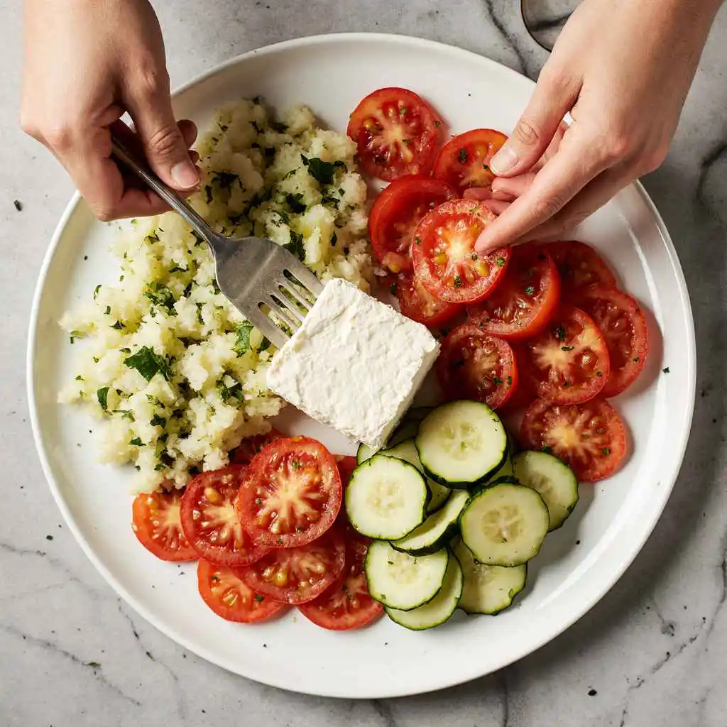 Greek Cucumber Tomato Salad preparation